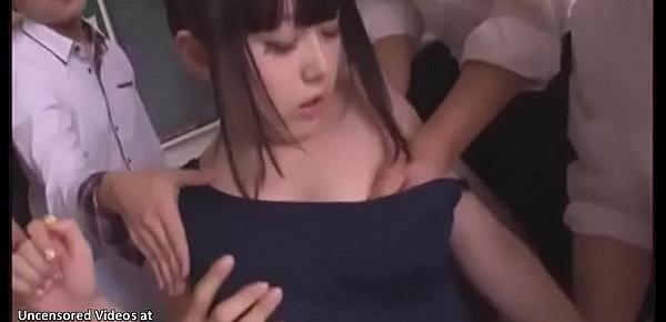 Japanese cute college girl has wild group sex